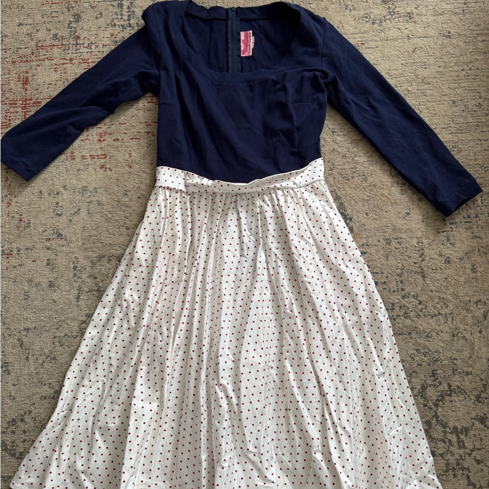Navy and White Vintage Inspired Polka Dot Dress